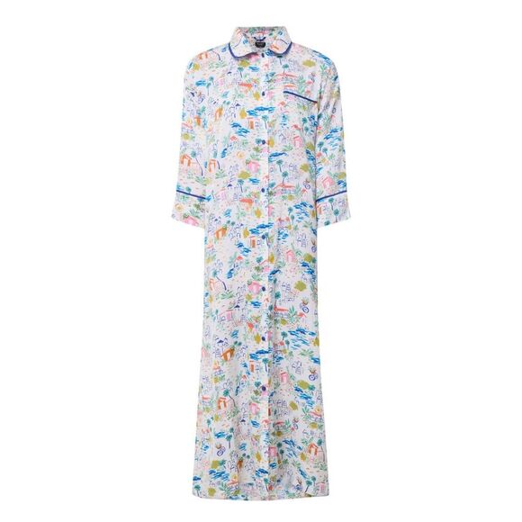 Kate Spade White Coastal Printed Button Front Maxi Night Dress - Size S - EUC - Picture 1 of 10